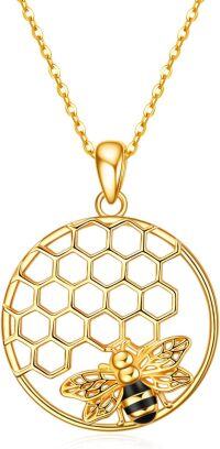 wholesale 925 Sterling Silver Gold Plated Honeycomb Bee Pendant Necklace for Women-bee necklace beehive