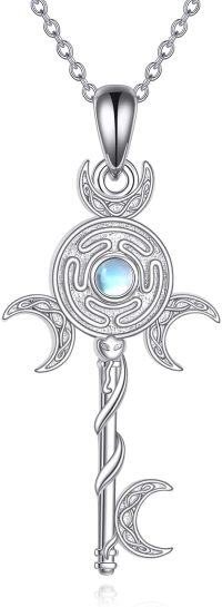 wholesale 925 Sterling Silver Moonstone Key Pendant Necklaces for Women - Unique Gift Ideas-Triple Moon Key 1