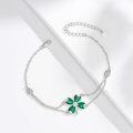 wholesale 925 Sterling Silver Green Enamel Cubic Zirconia Accent Four Leaf Clover Bracelet for Women-0-1
