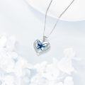 wholesale 925 Sterling Silver Blue Crystal Butterfly & Heart Pendant Necklace for Women-0-2