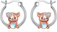 wholesale 925 Sterling Silver Piglet Moonstone Hoop Earrings for Women-Pig