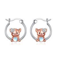 wholesale 925 Sterling Silver Piglet Moonstone Hoop Earrings for Women-Pig