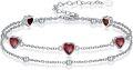 wholesale 925 Sterling Silver & 5A Cubic Zirconia Heart Charm Bracelet - January Birthstone, Elegant Double Strand Design for Women-0-0