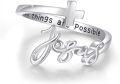 wholesale 925 Sterling Silver All Things Are Possible Jesus Cross Ring Adjustable Christian Jewelry for Women-0-0