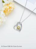 wholesale 925 Sterling Silver Lion Heart Pendant Necklace with Cubic Zirconia and Engraved Message I Love You Forever for Women-0-4