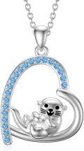 wholesale 925 Sterling Silver Blue Crystal Heart Otter Pendant Necklace for Women Mothers Day Gift-0-0