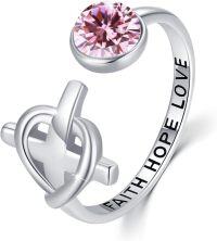 wholesale 925 Sterling Silver Christian Cross Dainty Open Wrap Stacking Ring for Women-02-Light Pink