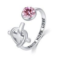 wholesale 925 Sterling Silver Red Crystal Rings Wholesale Faith Hope Love Adjustable Open Band-02-Light Pink