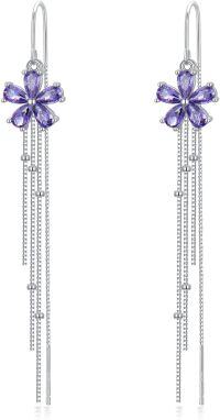 wholesale 925 Sterling Silver Cubic Zirconia Drop Earrings w/Flower & Butterfly Charm-Flower G