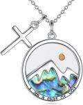 wholesale 925 Sterling Silver Abalone Shell Mountain Cross Pendant Necklace for Women and Girls - Christian Jewelry-0-0