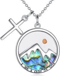 wholesale 925 Sterling Silver Abalone Shell Mountain Cross Pendant Necklace for Women and Girls - Christian Jewelry-Cross