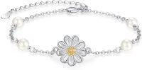 wholesale 925 Sterling Silver Daisy Flower Pearl Charm Bracelet - Elegant Fashion s for Women-Sterling Silver