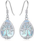 wholesale 925 Sterling Silver Teardrop Moonstone Tree of Life Dangle Earrings for Women Gifts-0-0