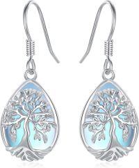 wholesale 925 Sterling Silver Teardrop Moonstone Tree of Life Dangle Earrings for Women Gifts-tree of life