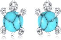 wholesale 925 Sterling Silver Turquoise Sea Turtle Stud Earrings - Hypoallergenic Ocean Jewelry-E-Turquoise Turtle Earrings