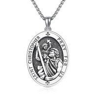 wholesale 925 Sterling Silver Saint Christopher Prayer Pendant Necklace-10a-St Christopher.-10a-St Christopher.