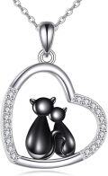 wholesale 925 Sterling Silver Black Cats in Heart Shape Pendant Necklace for Women-0-0
