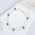 wholesale 14k Gold Anklet With Turquoise Beaded Double Chain For Women-0-4