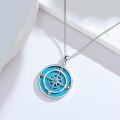 wholesale 925 Sterling Silver Blue Turquoise & Cubic Zirconia Compass Pendant Necklace for Women Girls Gifts Vintage Bohemian Style Jewelry 45cm Chain Length-0-15