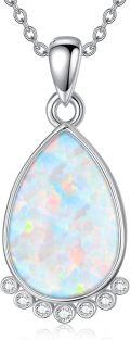 wholesale 925 Sterling Silver White Opal & Lab Grown Diamond Pear-Shaped Necklace-0-0