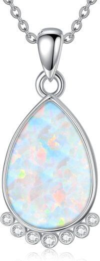 wholesale 925 Sterling Silver White Opal & Lab Grown Diamond Pear-Shaped Necklace-Style B