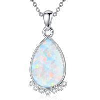 wholesale 925 Sterling Silver Opal Tear Drop Pendant Necklace With Cz Accents-Style B