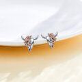 wholesale 925 Sterling Silver Cow Skull with Flowers Stud Earrings for Women-0-2