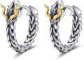 wholesale 925 Sterling Silver Dragon Head Gold Horns Hoops for Women/Men Gothic Punk Rock Jewelry 3cm Diameter-0-0