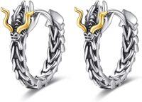 wholesale 925 Sterling Silver Dragon Head Gold Horns Hoops for Women/Men Gothic Punk Rock Jewelry 3cm Diameter-Dragon