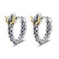 wholesale 925 Sterling Silver Dragon Head Gold Horns Hoops for Women/Men Gothic Punk Rock Jewelry 3cm Diameter-0-0