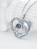wholesale 925 Sterling Silver 925 Blue Crystal Heart Angel I Love You Projection Necklace Gift for Mom Wife Girlfriend-0-3