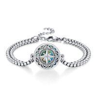wholesale 925 Sterling Silver Compass Abalone Shell Double Chain Bracelet-Compass