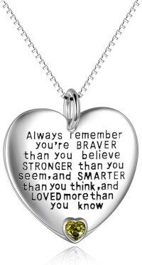 wholesale Sterling Silver Pendant Necklace Always Remember You Are Braver Than You Believe Inspirational Jewelry Gift-August