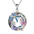 wholesale 925 Sterling Silver Pink Flamingo & Blue Palm Tree Crystal Pendant Necklace-0-6