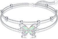 wholesale Sterling Silver Sea Turtle Butterfly Mustard Seed Jewelry for Women-Butterfly C-Opal-Anklet 9''-11''