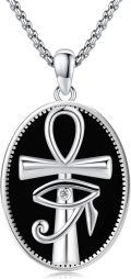 wholesale 925 Sterling Silver Egyptian Ankh Eye Of Horus Pendant Necklace-0-0