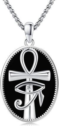 wholesale 925 Sterling Silver Egyptian Ankh Eye Of Horus Pendant Necklace-Black onyx