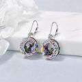 wholesale 925 Sterling Silver Round Moon Cat Drop Earrings with Rainbow Crystal and Black Stone Leverbacks - Gift for Her-0-9