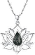 wholesale 925 Sterling Silver Moss Agate 7 Chakra Yin Yang Lotus Pendant Necklace-0-0