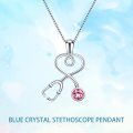 wholesale 925 Sterling Silver Pink Crystal Stethoscope Necklace for Doctors Nurses Medical Students - 18 Chain-0-4