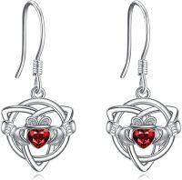 wholesale Sterling Silver Crystal Claddagh Celtic Knot Dangle Earrings Irish Jewelry-Red