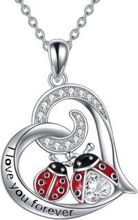 wholesale 925 Sterling Silver Red Black Enamel Ladybug Heart Pendant Necklaces for Women Gift-Ladybugs necklace
