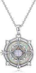 wholesale 925 Sterling Silver White Opal & Zircon June Birthstone Pendant Necklace-0-0