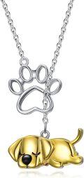 wholesale 925 Sterling Silver Dog Paw Pendant Necklaces Gold Plated Puppy Charm s for Women Girls-0-0