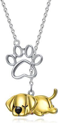 wholesale 925 Sterling Silver Dog Paw Pendant Necklaces Gold Plated Puppy Charm s for Women Girls-Dog