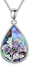 wholesale 925 Sterling Silver Teardrop Abalone Shell & Amethyst Celtic Thistle Pendant Necklace for Women-0-0