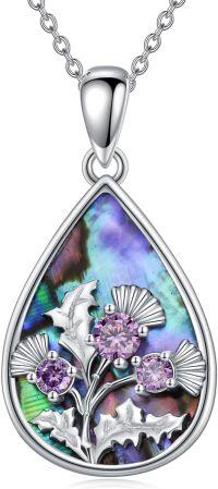 wholesale 925 Sterling Silver Teardrop Abalone Shell & Amethyst Celtic Thistle Pendant Necklace for Women-Teardrop Scottish Thistle