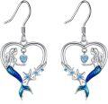 wholesale 925 Sterling Silver Blue Crystal Heart Mermaid Sea Life Drop Dangle Leverback Earrings-0-0