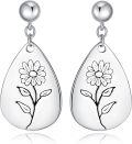 wholesale Sterling Silver Floral Teardrop Earrings w Birth Flower Engraved Gift for Women-0-40