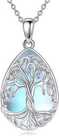 wholesale 925 Sterling Silver Tree of Life Blue Moonstone Teardrop Pendant Necklace for Women-0-0
